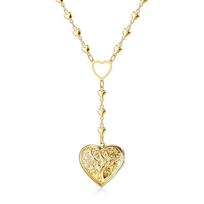 Personalized Heart Locket Necklace for Women Stainless Steel- Heart Necklace - color: Gold-G