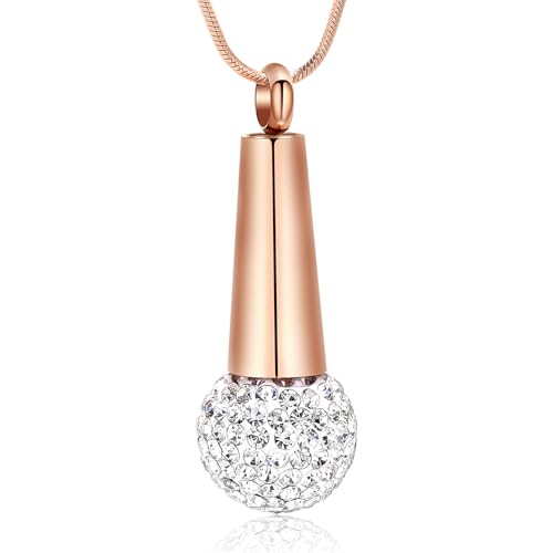 Microphone Cremation Jewelry for Ashes - Memorial Urn Necklace Ashes Holder Stainless Steel Keepsake Pendant Jewelry for Music Lover - color: Rose Gold-A