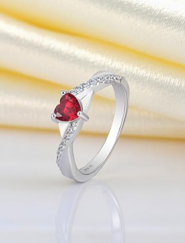 YL 925 Sterling Silver Engagement Rings 5MM Heart Cut Birthstone Infinity Ring for Women-size5 - color: 07-ruby-Jul