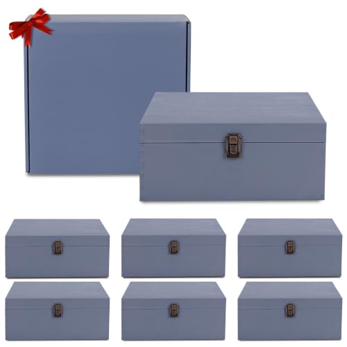 makerflo Large Grey Wooden Keepsake Memory Box Case of 6, Pine Wood Storage Chest with Black Felt Interior, Clasp Closure, Ideal for Personalization, Laser Engraving Blank, UV DTF - color: Grey, size: Case of 6
