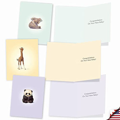 The Best Card Company 20 Assorted Baby Notecards Box Set 4 x 5.12 Inch with Envelopes (10 Designs, 2 Each) Zoo little ones AM6726BBG-B2x10 - style: Zoo Babies Baby