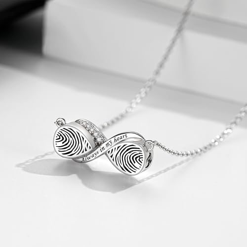 Sterling Silver Dual Infinity Urn Necklace for Women: Double Heart Cremation Necklaces Jewelry Hold Two Ashes - Infinity Memorial Keepsakes Pendant Jewelry Gifts for Loved Ones - color: Infinity-Fingerprint