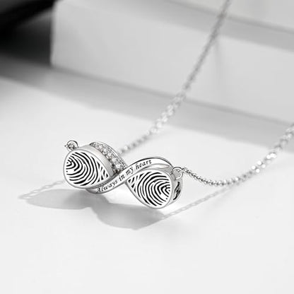 Sterling Silver Dual Infinity Urn Necklace for Women: Double Heart Cremation Necklaces Jewelry Hold Two Ashes - Infinity Memorial Keepsakes Pendant Jewelry Gifts for Loved Ones - color: Infinity-Fingerprint