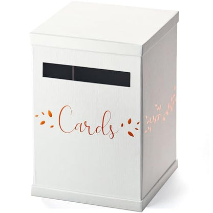 White & Rose Gold Card Box, Large 12” x 8” Gift Card Holder Wedding Mailbox | Sweet 16, Birthday Party, Graduation, Baby & Bridal Shower, Quinceanera, Money Basket, Funeral, Retirement, Pink Envelope Box