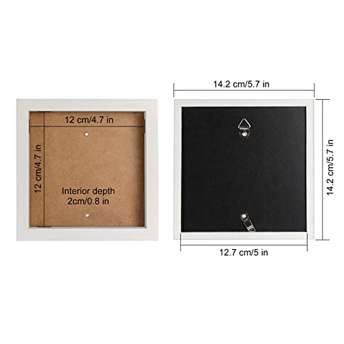 TJ.MOREE Small Shadow Box Frame 5 x 5 Shadowbox Display Case Wooden Picture Frame with Glass Wedding Memorabilia Medals Photos for Wall and Tabletop - White