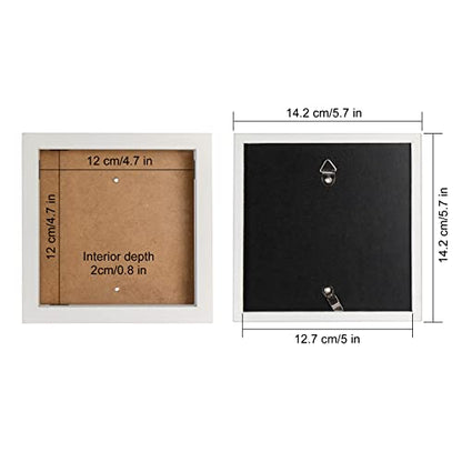TJ.MOREE Small Shadow Box Frame 5 x 5 Shadowbox Display Case Wooden Picture Frame with Glass Wedding Memorabilia Medals Photos for Wall and Tabletop - White