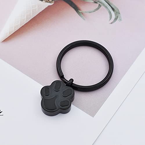 Customize Pet Cremation Keyring for Ashes Dog Cat Paw Print Keychain for Ashes Holder Pet Urn Keyring - color: Black