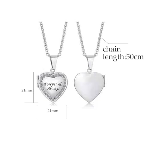 KunBead Women's Love Heart Photo Locket Necklace with Picture inside Jewelry Pendant Necklace for Auntie Friend Dad Daughter Granddaughter Nana Sister Wife Mom Grandma - style: Forever&Always