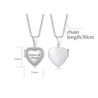 KunBead Women's Love Heart Photo Locket Necklace with Picture inside Jewelry Pendant Necklace for Auntie Friend Dad Daughter Granddaughter Nana Sister Wife Mom Grandma - style: Forever&Always