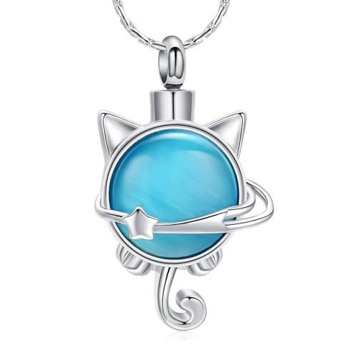 constantlife Cat Moon Urn Necklace for Women Pet Cremation Jewelry for Ashes Stainless Steel Pendant Funeral Keepsake Loved Ones Memorial Gift - color: Z-Silver