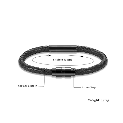 shajwo Cremation Jewelry Urn Bracelet for Ashes for Women Men Cylinder Genuine Leather Bangle Bracelet Ashes Memorial Keepsake Jewelry - color: Screw Black-22cm