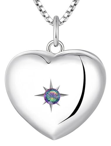 YL Heart Locket Picture Necklace Sterling Silver Personalized Photo Pendant Birthstone Jewelry for Women - color: 6-alexandrite-Jun