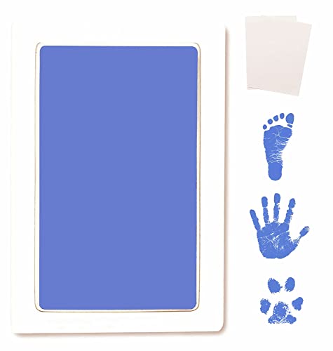Inkless Large Clean Touch Ink Pad Kit for Baby Footprint, Handprint & Pet Paw Print - No Ink Mess, Clear Print, Smudge Resistant, Long Lasting, Baby Safe, Includes 2 Cardstock(Clean-Touch - Blue) - color: Clean-Touch - Blue