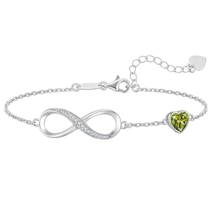 CDE 925 Sterling Silver Infinity Birthstone Bracelet Jewelry Gift for Women | Hypoallergenic,Non Tarnish,Heart CZ,Nickel-Free & Lead-Free,Anniversary Christmas Birthday Idea Gifts for Wife Girlfriend Her - color: 08-Aug