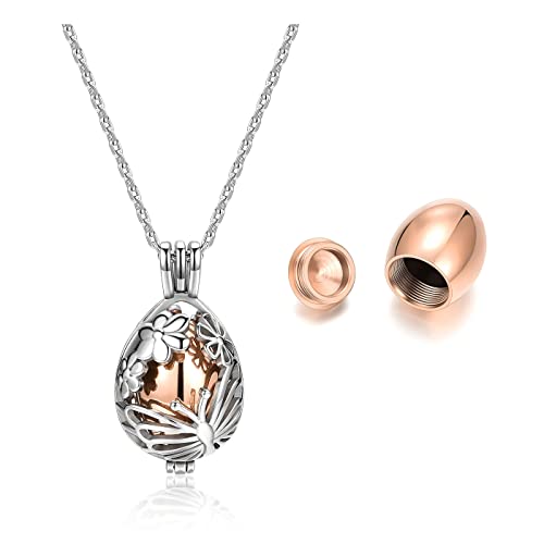 PESOENTH Ashes necklace for women Cremation Jewelry for Ashes Urn Memorial Hollow Flower Butterfly Teardrop Locket Necklace Ashes Holder Keepsake Cremation Jewelry for Women Loved one Gifts,w/Funnel Kit