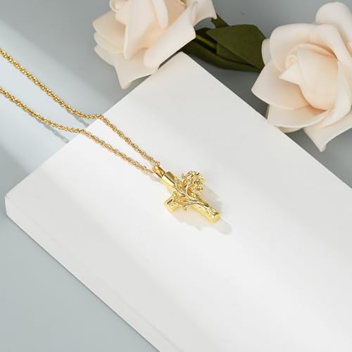 shajwo Tree of Life Cross Urn Necklace for Ashes - color: Gold