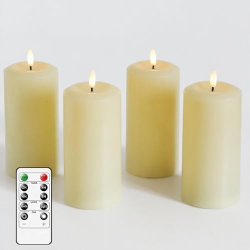 MUMCHASI 4 Packs Flameless Candles, Battery Operated Candles with Remote, Plastic LED Flickering Candles, Pillar Candles for Home Wedding Party Halloween Christmas D3 xH6 (Ivory) - color: ivory-plastic