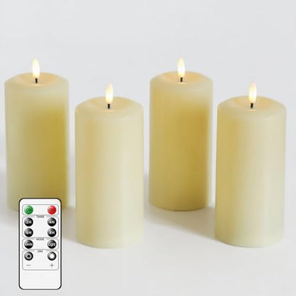 MUMCHASI 4 Packs Flameless Candles, Battery Operated Candles with Remote, Plastic LED Flickering Candles, Pillar Candles for Home Wedding Party Halloween Christmas D3 xH6 (Ivory) - color: ivory-plastic