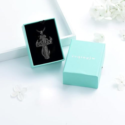 zeqingjw Cross Urn Necklace Fish Hook Cremation Jewelry for Ashes Pendant Stainless Steel Deer Antler Cross Memorial Human Pet Keepsake Ashes Holder for Men Women - color: Black