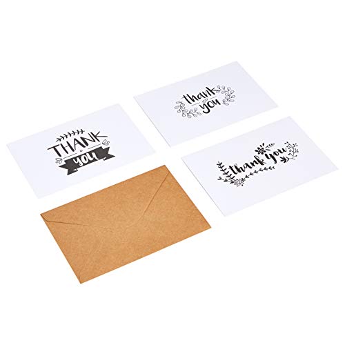 Amazon Basics Thank You Cards and Envelopes, Black and White, 4" x 6", 48 Count - size: 4 inches by 6 inches