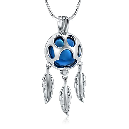 Hearbeingt Pet Cremation Jewelry for Ashes Dream Catcher Urn Necklace | for Women Men,Dreamcatcher Urn Pendant for Dog Cat,Stainless Steel,Keepsake Memorial Jewelry,Ash Holder,Memory Gift,Fill Kit - color: Pet-Blue