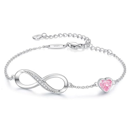 CDE 925 Sterling Silver Infinity Birthstone Bracelet Jewelry Gift for Women | Hypoallergenic,Non Tarnish,Heart CZ,Nickel-Free & Lead-Free,Anniversary Christmas Birthday Idea Gifts for Wife Girlfriend Her - color: 10-Oct.