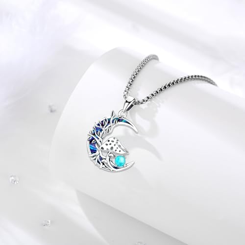 Sterling Silver Tree of Life Necklace for Women Oval Family Tree Necklace Abalone Shell Moonstone Pendant Mother Day Necklace for Mom Tree of Life Jewelry - style: Tree of Life-Mushroom-Turquoise