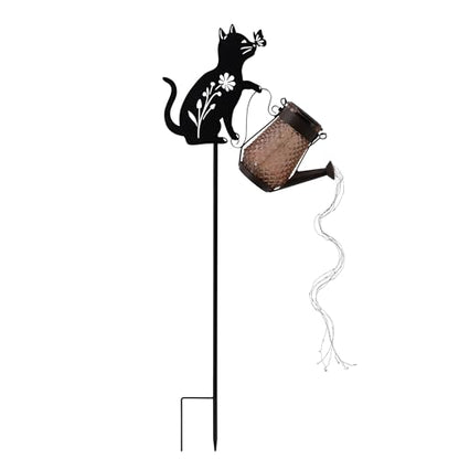Solar Watering Can Light Cat Stake 36in Garden Waterfall LED Outdoor Art - color: Cat Watering Can