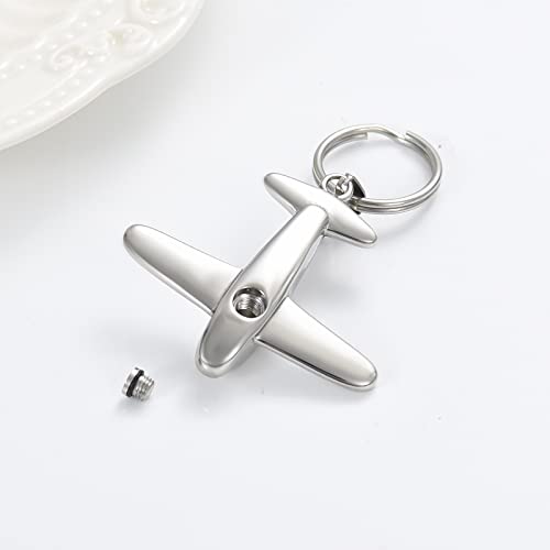 Minicremation Cremation Jewelry Urn Keychain for Ashes Airplane Memorial Urn Pendant for Human Pet's Keepsake Key Chain - color: Silver