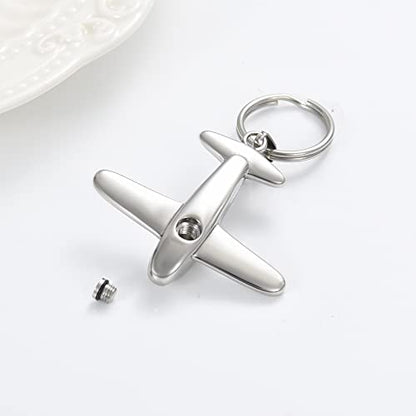 Minicremation Cremation Jewelry Urn Keychain for Ashes Airplane Memorial Urn Pendant for Human Pet's Keepsake Key Chain - color: Silver