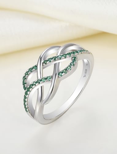YL Celtic Knot Rings 925 Sterling Silver Twisted Knot Ring Birthstone Infinity Statement Jewelry for Women-size5 - color: 05-emerald-May