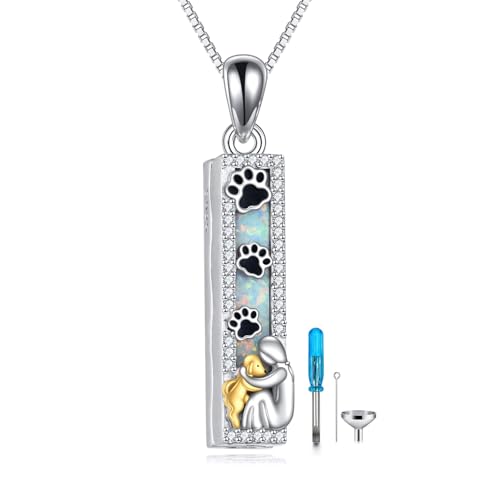 Urn Necklace for Ashes 925 Sterling Silver Cremation Jewelry | Necklaces for Ashes of Loved Ones, Keepsake Necklace for Ashes, Ash Pendants Memorial Jewelry for Women and Men - color: Dog Opal