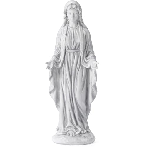 Virgin Mary Statue, 15 inch Religious Garden Statue Outdoor, Angel Statue | Praying Sculpture for Garden, Blessed Mother Sculpture, Mother Mary Statue for Patio Home Yard Decor, Grey - color: Gray