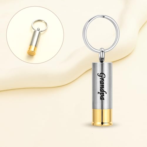 Oinsi Shotgun Shell Cremation Jewelry Urn Necklace For Ashes Of Loved Ones -Dad/Mom/Son/Grandma/Grandpa Cylinder Memorial Locket Pendant Necklace - color: Grandpa (Keychain)