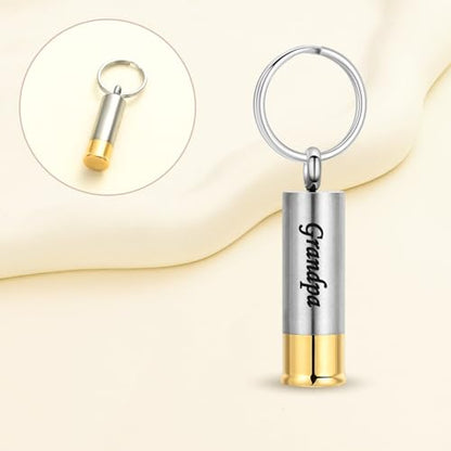 Oinsi Shotgun Shell Cremation Jewelry Urn Necklace For Ashes Of Loved Ones -Dad/Mom/Son/Grandma/Grandpa Cylinder Memorial Locket Pendant Necklace - color: Grandpa (Keychain)