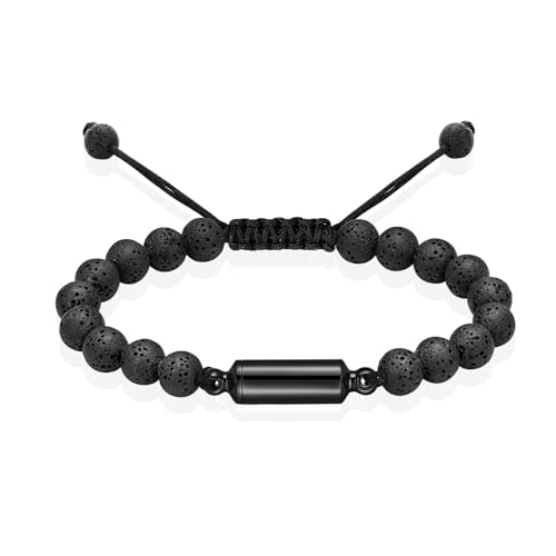 zeqingjw Cremation Bracelet for Ashes Adjustable Cremation Urn Bracelet Bangle for Ashes Stainless Steel Memorial Ashes Keepsake Jewelry for Men Women - color: Lava Rock Urn Bracelet-Black