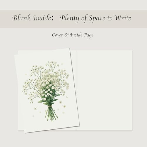 Minimalist Baby's Breath Illustration Card 5x7 Inch, Premium Thick Cardstock with Envelope, Elegant Floral Card — Thank You, Sympathy, Thinking of You，Anniversary Card — Single Card - color: Baby's Breath