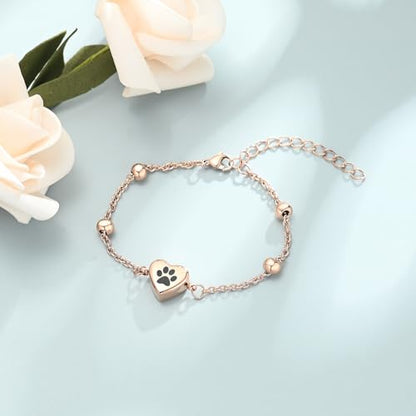 shajwo Pet Cremation Jewelry Paw Print Heart Urn Bracelet for Ashes - color: Rose Gold