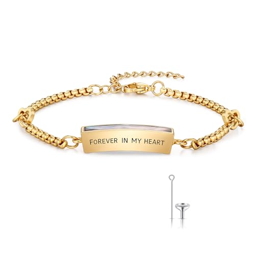 TUGHRA Urn Bracelet Cremation Jewelry for Ashes for Women 925 Sterling Silver Memorial Bracelet for Human Ashes Of Loved Ones Jewelry Gifts Sympathy Gift for Loss Loved One - color: E-Gold + Abalone