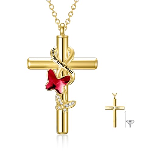 Cross Urn Necklace for Ashes 925 Sterling Silver Cremation Jewelry with Funnel Filler Kit Ashes Necklace for Human Women Girl Pets - color: A__Gold, style: Non-personalized