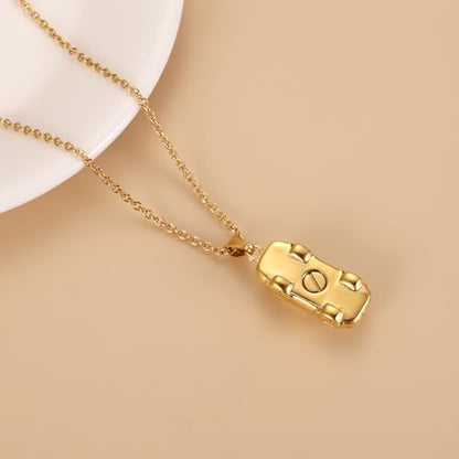 Stainless Steel Car Cremation Necklaces For Ashes Of Loved Ones Memorial Urn Pendant Holder Keepsake Remembrance Jewelry For Women Men - color: Gold