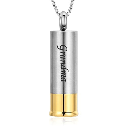 Oinsi Shotgun Shell Cremation Jewelry Urn Necklace For Ashes Of Loved Ones -Dad/Mom/Son/Grandma/Grandpa Cylinder Memorial Locket Pendant Necklace - color: Grandma