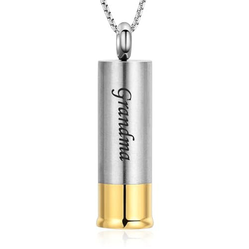 Oinsi Shotgun Shell Cremation Jewelry Urn Necklace For Ashes Of Loved Ones -Dad/Mom/Son/Grandma/Grandpa Cylinder Memorial Locket Pendant Necklace - color: Grandma