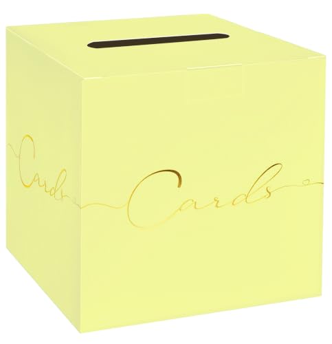 HEIPINIUYE Yellow Wedding Card Box with Gold Foil 9.8" x 9.8" Yellow Large Gift Card Box for Party Wedding Reception Graduation Birthday Baby Shower Cardboard Raffle Envelope Box with Slot - color: Yellow Card Box with Gold Foil