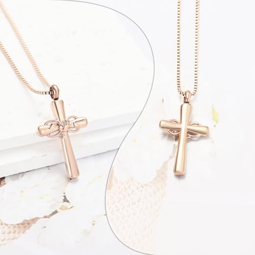 XSMZB Rose Flower Cross Cremation Jewelry for Ashes Human Pet Funeral Urn Pendant Cross Keepsake Ashes Necklace Memorial Gift - color: Rose Gold