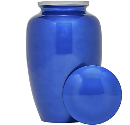 Eternal Harmony Large Urn for Ashes, Adult Male & Female Cremation Vase for Human Ashes, Secure Seal & Velvet Bag, Funeral Vase for Men & Women Up to 200 lbs, 7x11” (Large, C Blue)