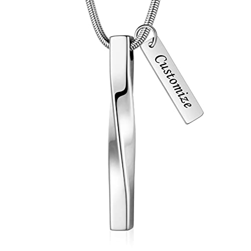 abooxiu Cremation Jewelry for Ashes Twist Ashes Necklace Urn Necklace for Ashes Cremation Necklace Stainless Steel Urn Pendant Memorial Keepsake for Women Men - color: Silver, style: Engraving