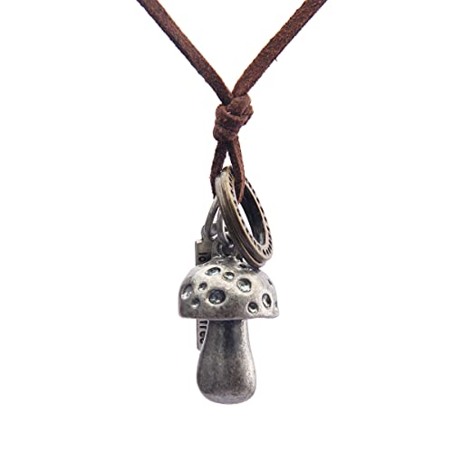 PU Leather Necklace Vintage Boho Multilayer Pendant for Women Men | Bohemian Hippie Style, Handmade Alloy Sweater Choker, Easy Adjustable Long Cord, Fit Daily Holiday Party Outfits,Jewelry Gift - color: Mushroom Pendant Leather Necklace