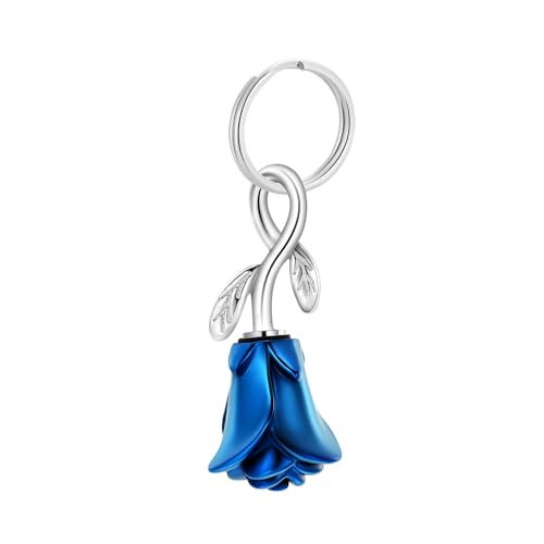 constantlife Rose Flower Urn Keychain Cremation Jewelry for Ashes, Stainless Steel Memorial Pendant Gift Funeral Keepsake - color: Blue