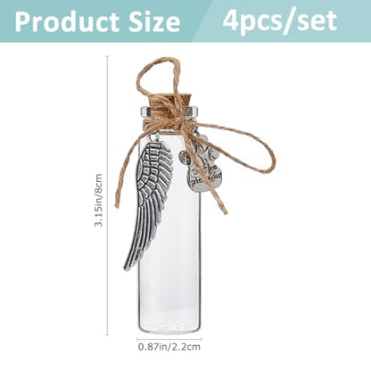 SUPERFINDINGS 4Pcs Pet Hair Memorial Bottle Hair Locket Keepsake Pet Fur Keepsake Fur Memorial Mini Glass Vial with Paw Print Wing Charms for Cat GOG Ashes Urn Loss Sympathy Gift